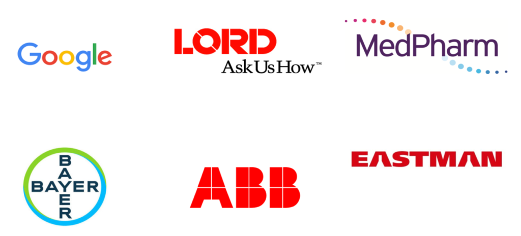 A2i sponsor logos Google, Lord, MedPharm, Bayer, ABB, Eastman