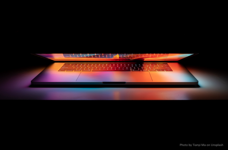 a computer opening with light shining out